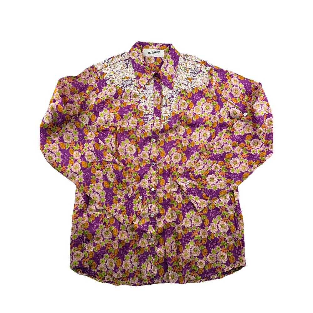 The Nu Vintage Shirt Womens‎ M Purple Floral Embroidered Western Button Up